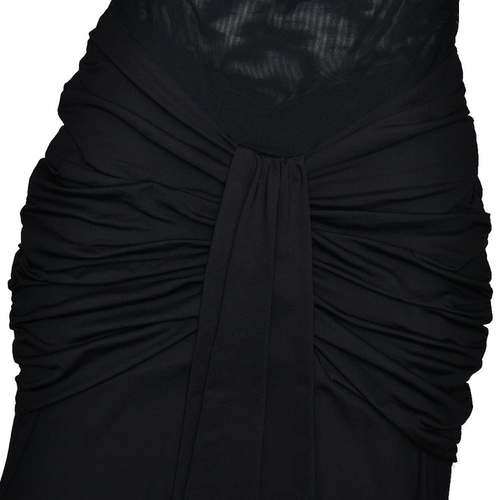 Ruched halter self tie v neck maxi dress  | Festival Outfits Women