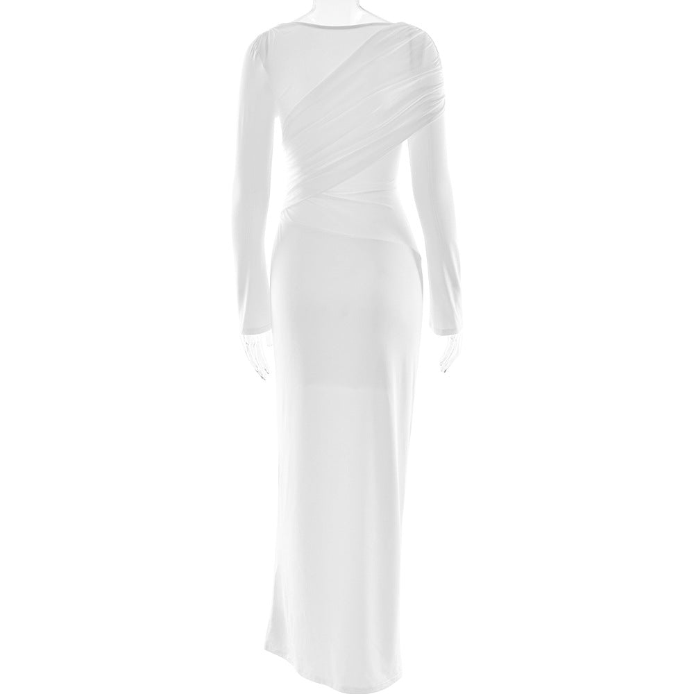 Long sleeve v neck ruched solid maxi dress  | Festival Outfits Women