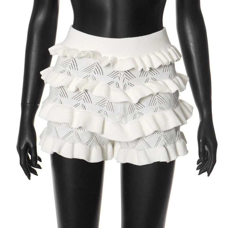 Ruffle knitted solid short pant  | Festival Outfits Women