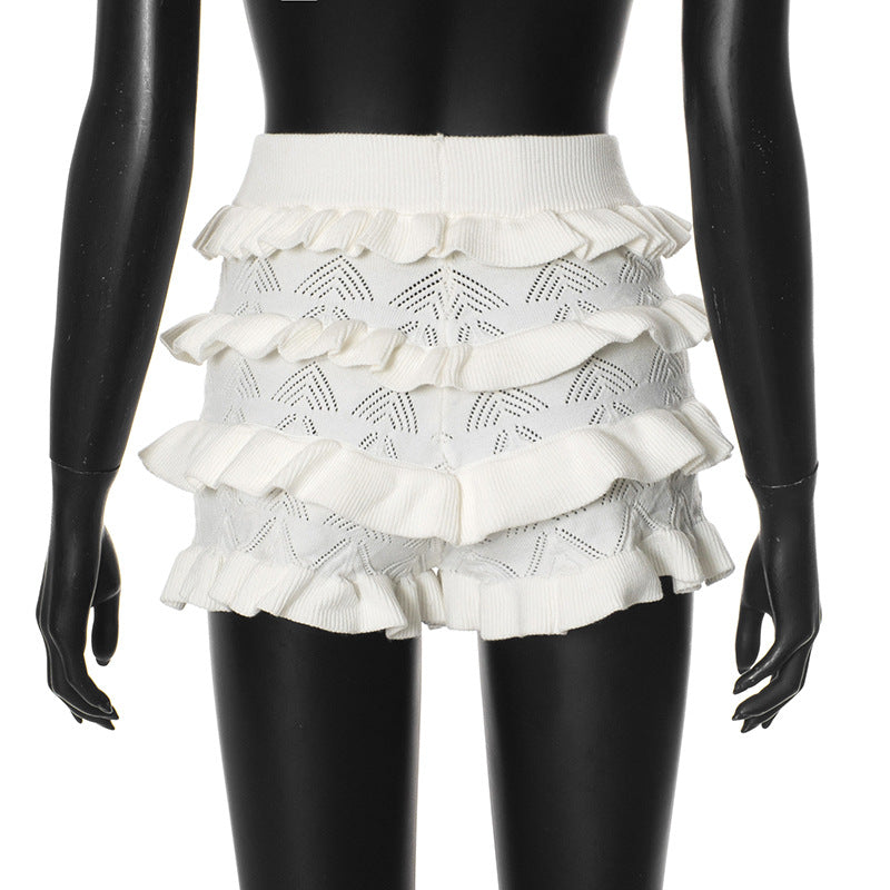 Ruffle knitted solid short pant  | Festival Outfits Women