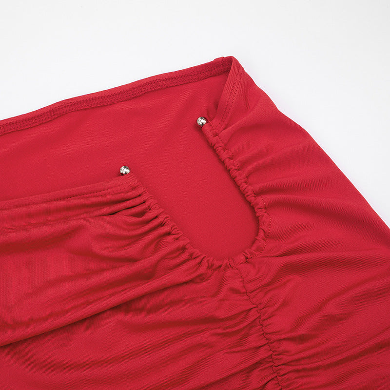 Crewneck solid short sleeve ruched mini skirt set  | Festival Outfits Women