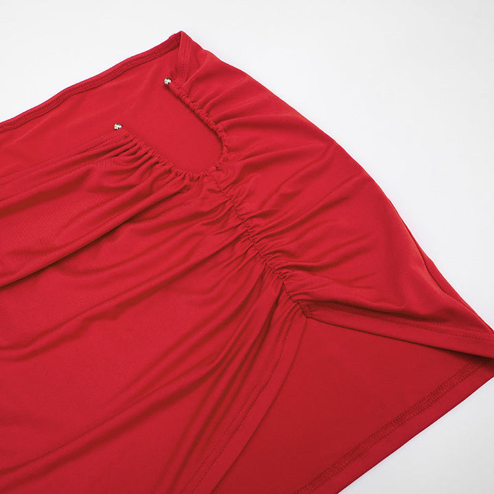 Crewneck solid short sleeve ruched mini skirt set  | Festival Outfits Women