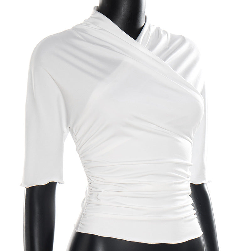 Ruched solid short sleeve cross front top  | Festival Outfits Women