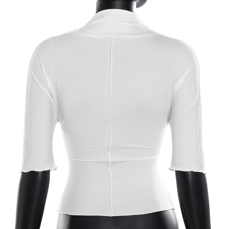 Ruched solid short sleeve cross front top  | Festival Outfits Women