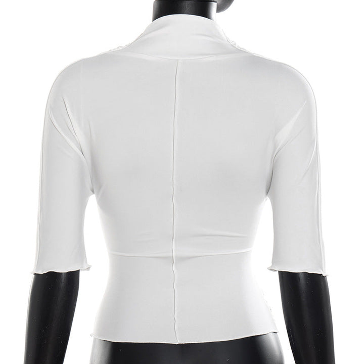Ruched solid short sleeve cross front top  | Festival Outfits Women