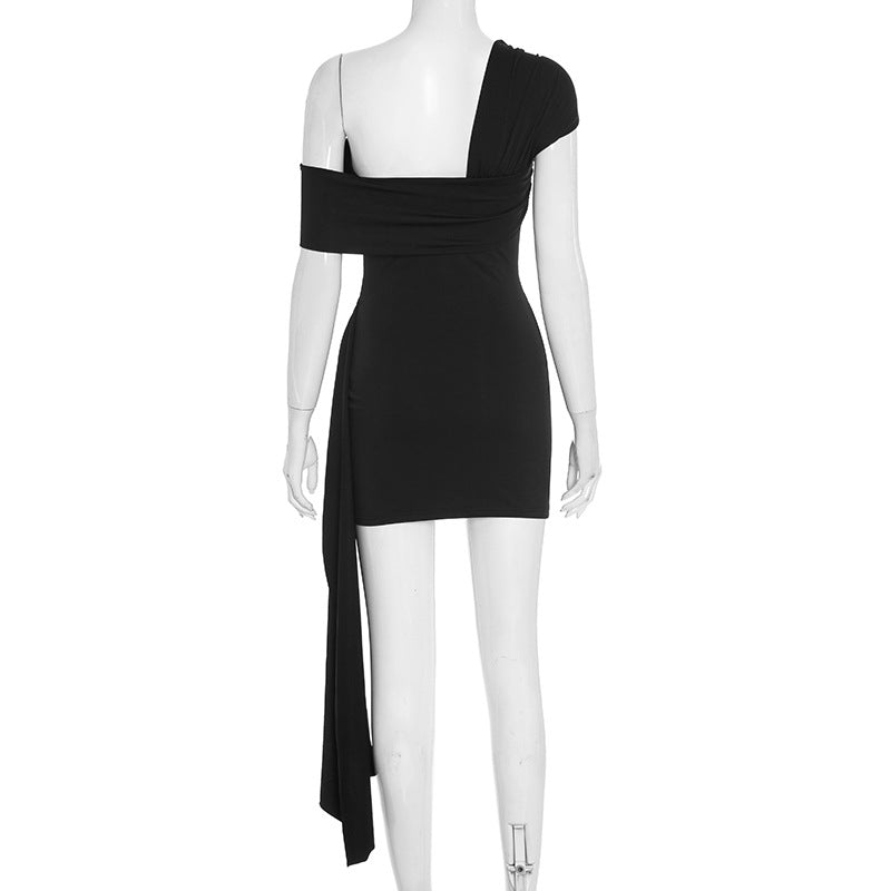 One shoulder ruched metal applique mini dress  | Festival Outfits Women-final-sale