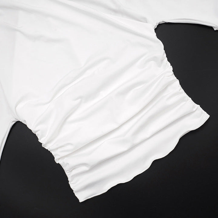 Ruched solid short sleeve cross front top  | Festival Outfits Women