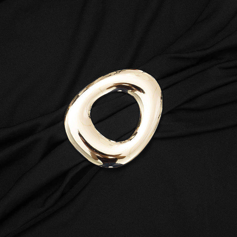 One shoulder ruched metal applique mini dress  | Festival Outfits Women-final-sale