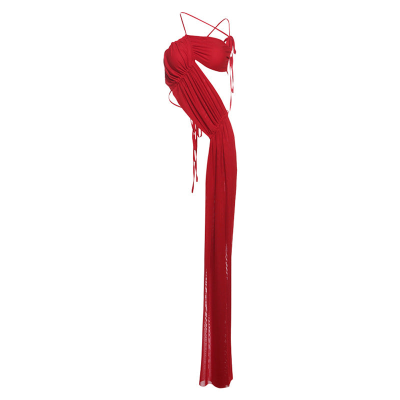 Self tie backless ruched mesh top  | Festival Outfits Women