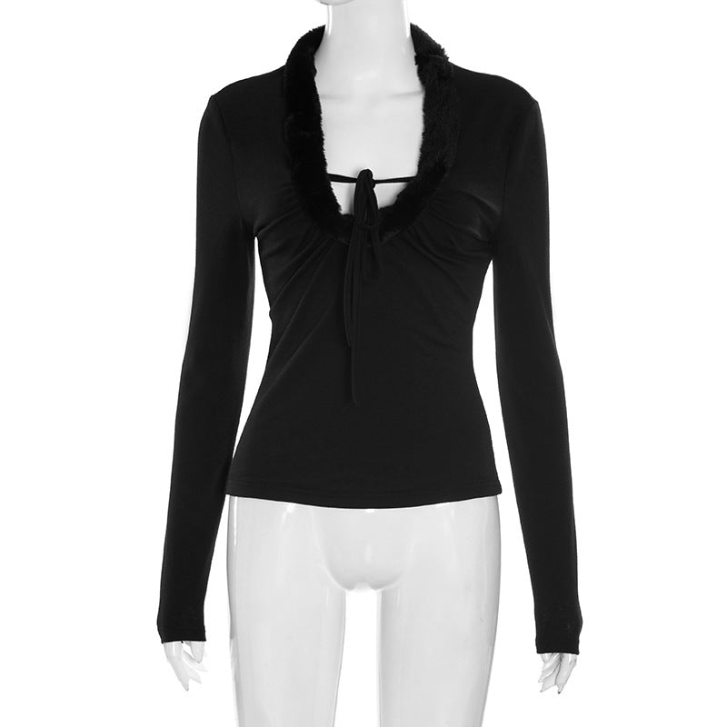 Long sleeve fluffy solid top  | Festival Outfits Women