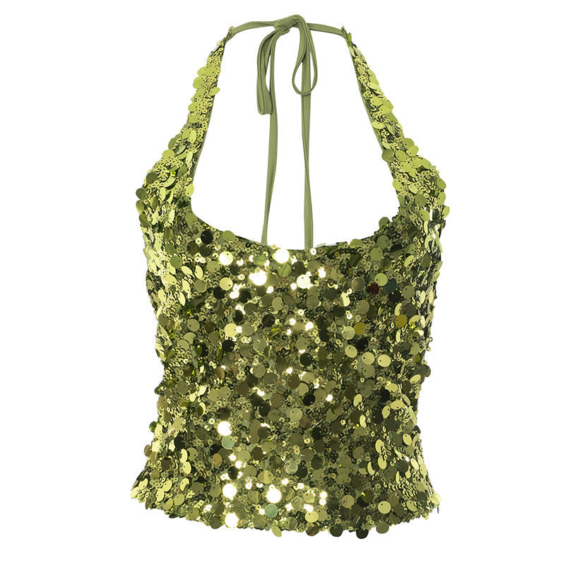 Halter glitter backless self tie top  | Festival Outfits Women