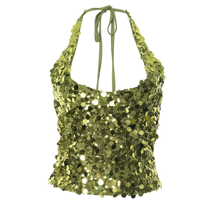 Halter glitter backless self tie top  | Festival Outfits Women
