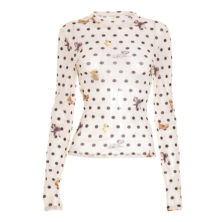 Long sleeve polka dot mesh top  | Festival Outfits Women