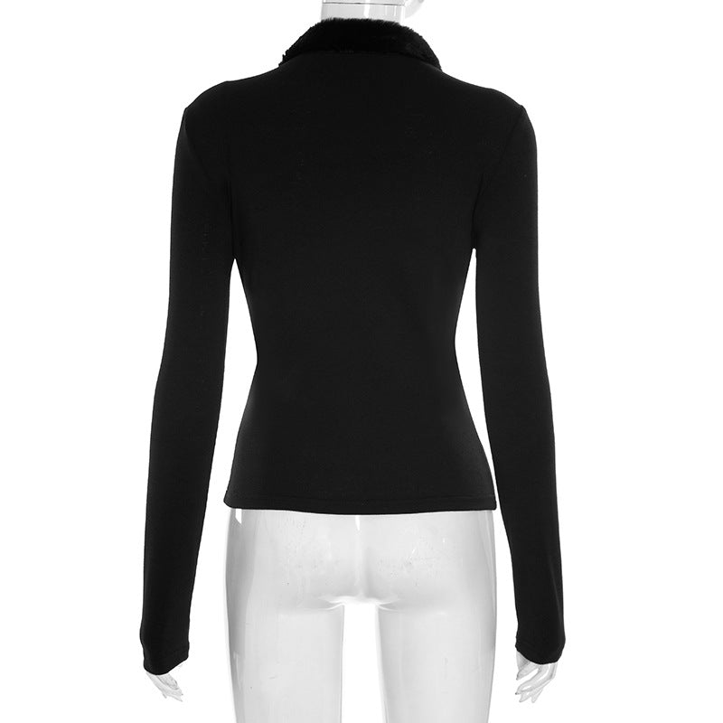 Long sleeve fluffy solid top  | Festival Outfits Women