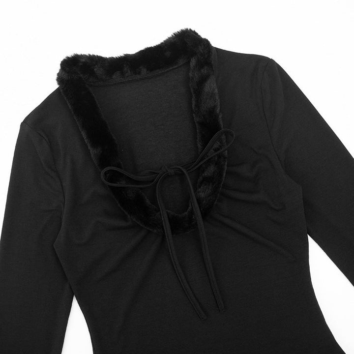 Long sleeve fluffy solid top  | Festival Outfits Women