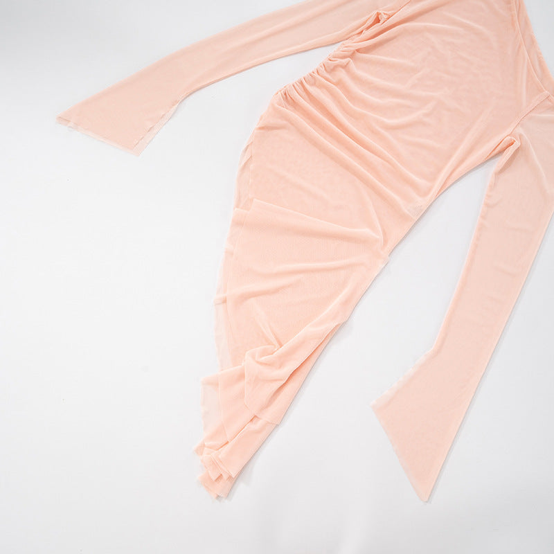 One shoulder long sleeve mesh irregular top  | Festival Outfits Women