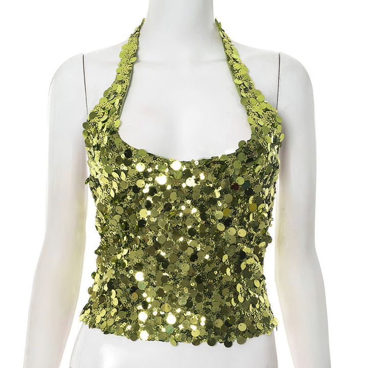 Halter glitter backless self tie top  | Festival Outfits Women