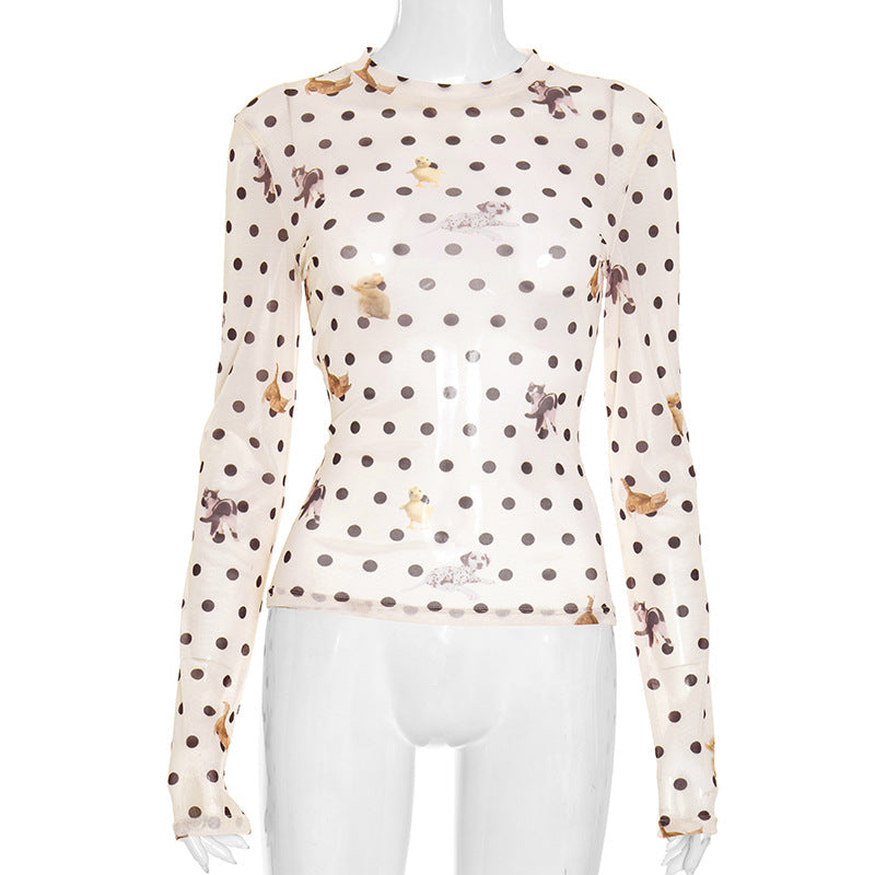 Long sleeve polka dot mesh top  | Festival Outfits Women