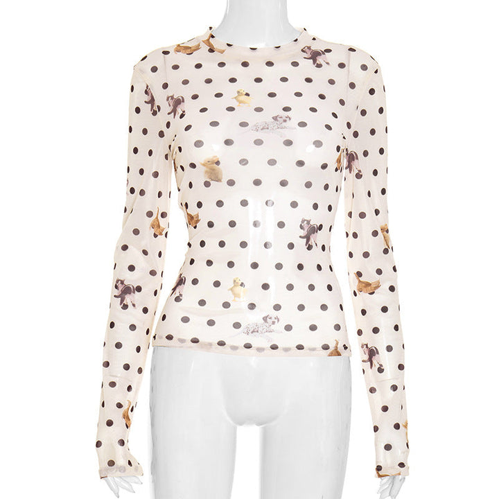 Long sleeve polka dot mesh top  | Festival Outfits Women