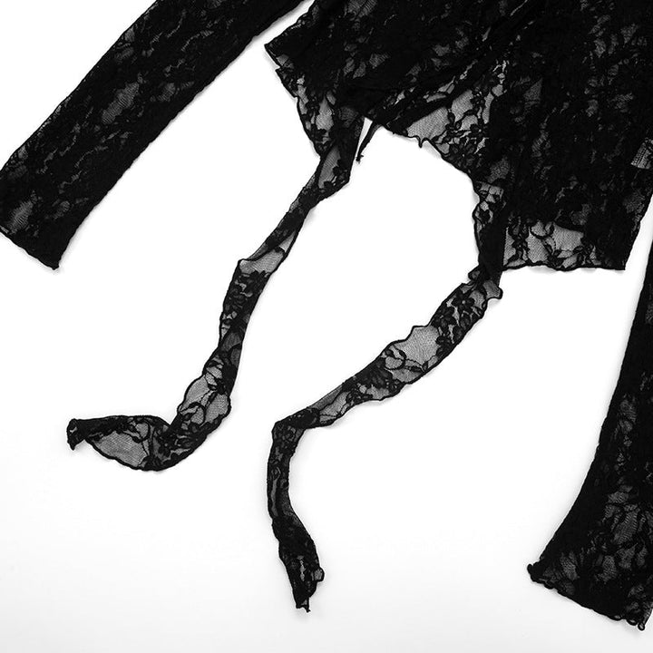 Long sleeve lace ruffle self tie top  | Festival Outfits Women-final-sale