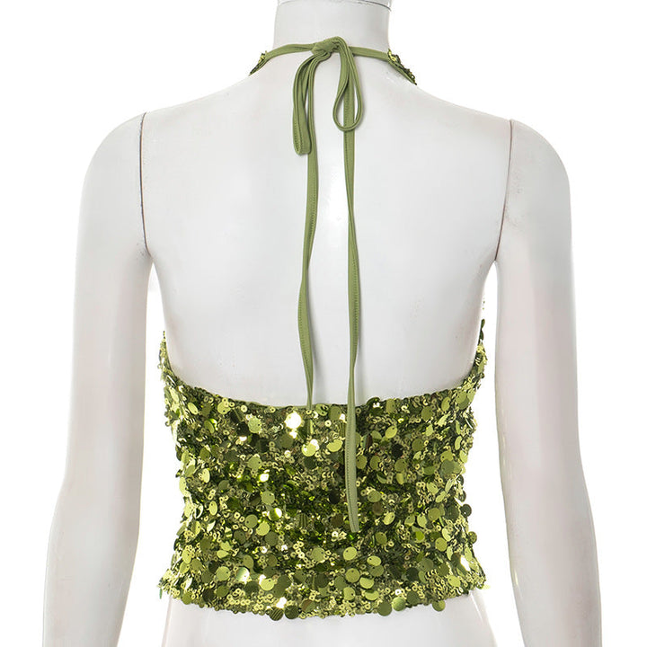 Halter glitter backless self tie top  | Festival Outfits Women