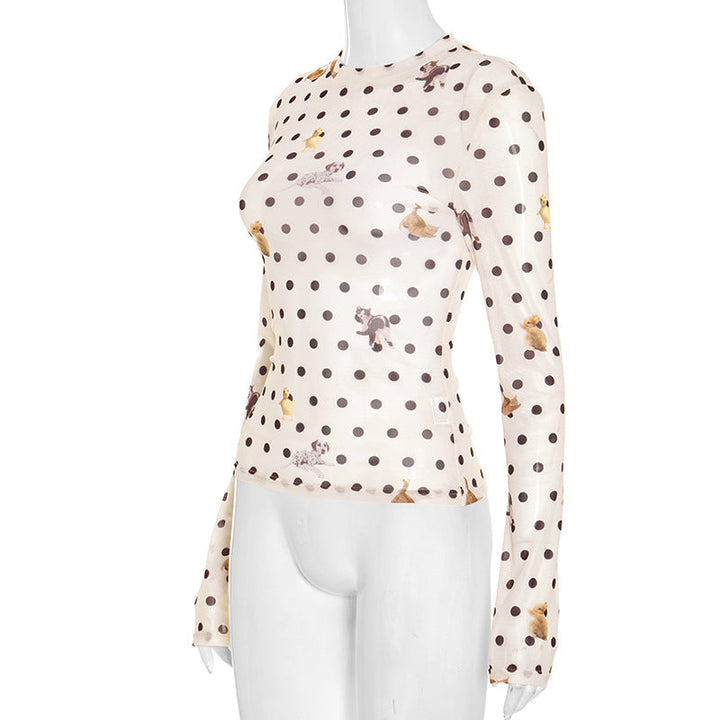 Long sleeve polka dot mesh top  | Festival Outfits Women