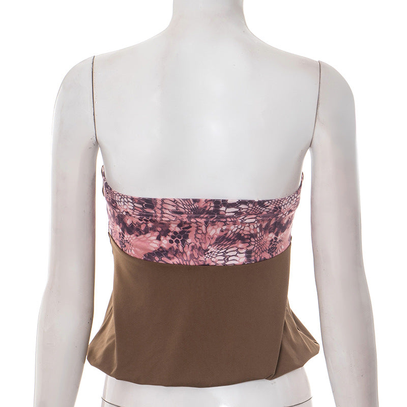 Print hollow out buckle tube cut out top  | Festival Outfits Women