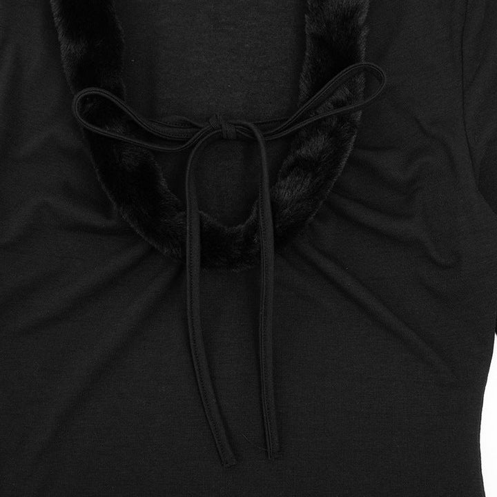 Long sleeve fluffy solid top  | Festival Outfits Women