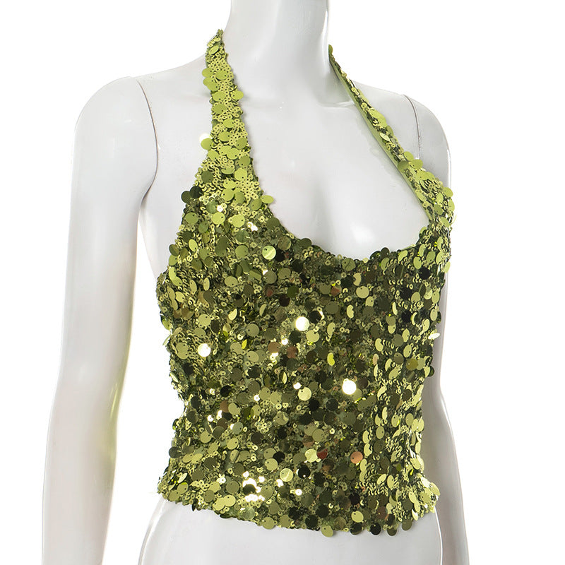 Halter glitter backless self tie top  | Festival Outfits Women