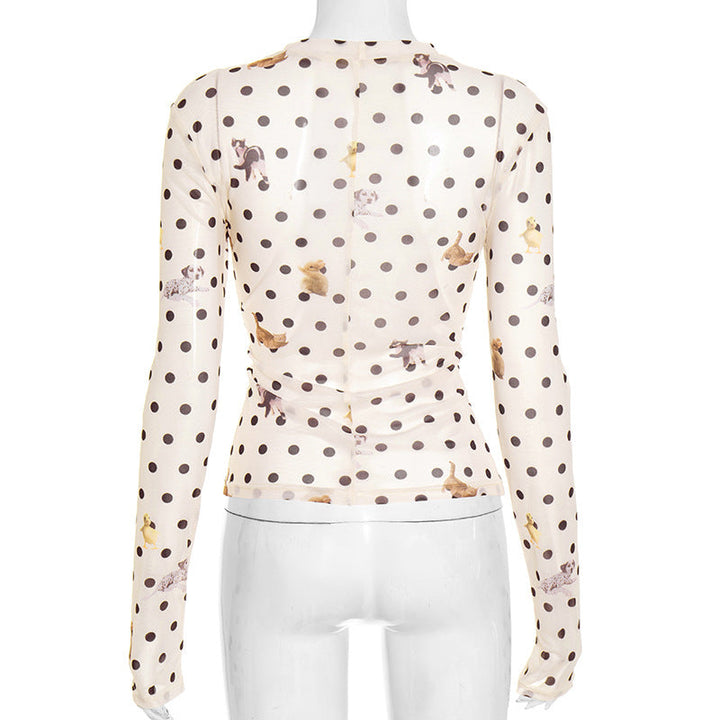Long sleeve polka dot mesh top  | Festival Outfits Women