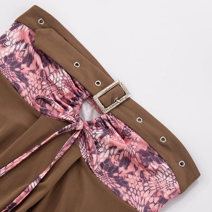 Print hollow out buckle tube cut out top  | Festival Outfits Women