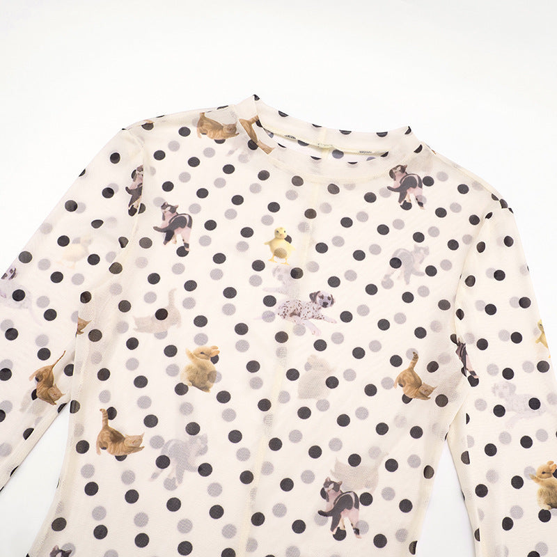 Long sleeve polka dot mesh top  | Festival Outfits Women