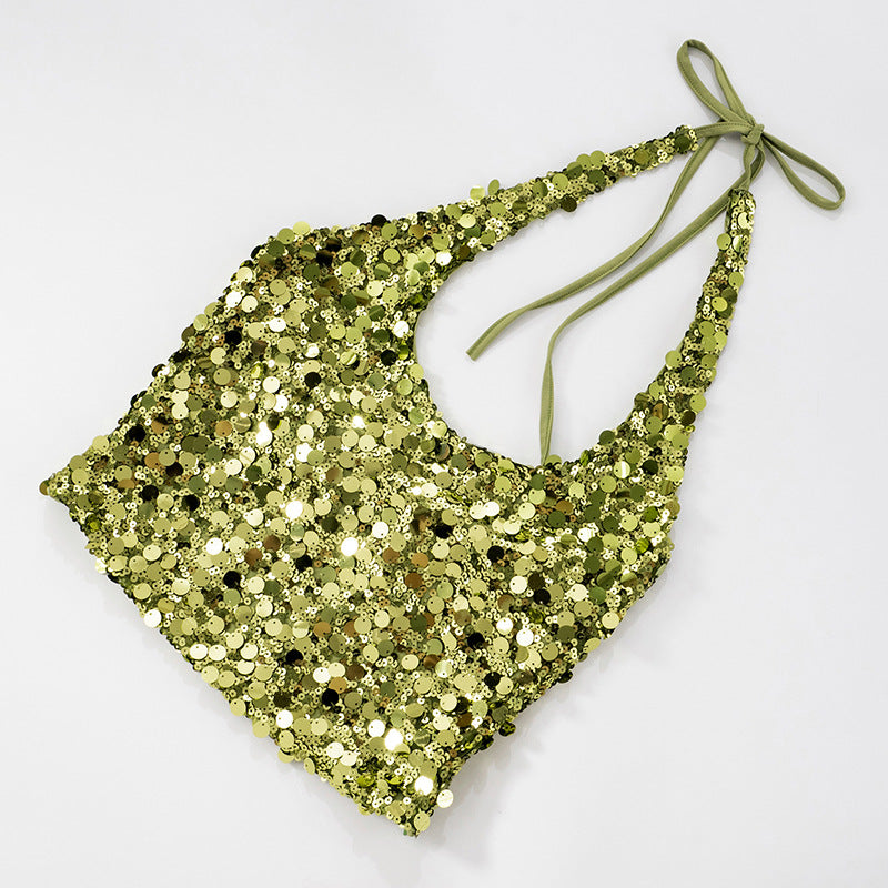 Halter glitter backless self tie top  | Festival Outfits Women