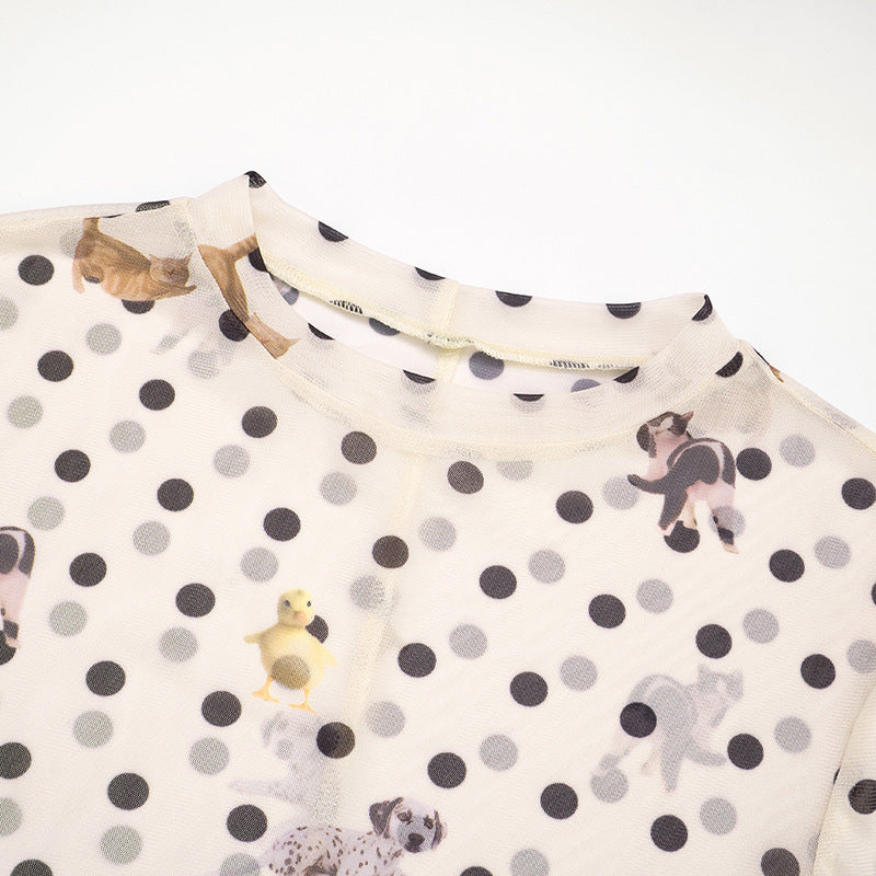 Long sleeve polka dot mesh top  | Festival Outfits Women