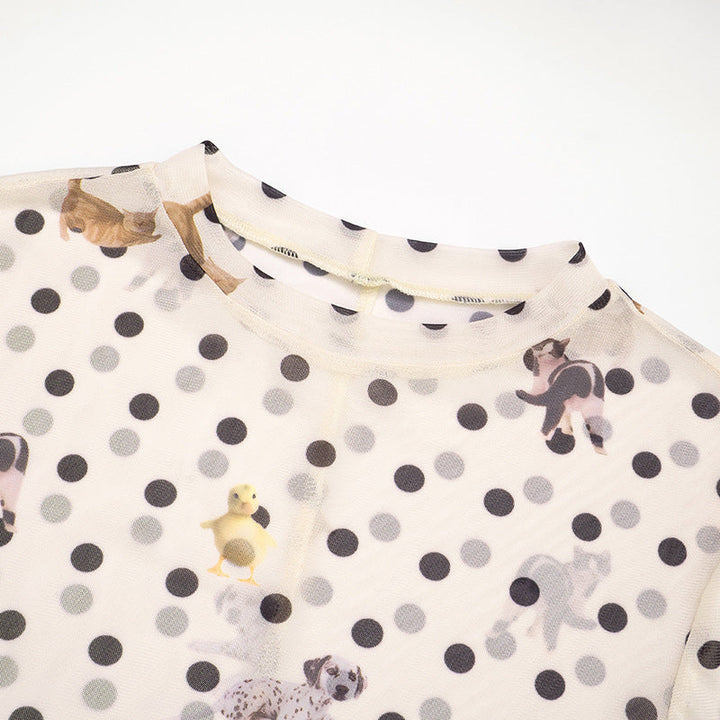 Long sleeve polka dot mesh top  | Festival Outfits Women