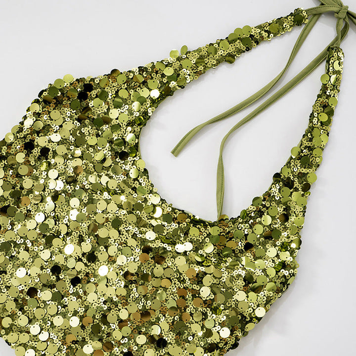 Halter glitter backless self tie top  | Festival Outfits Women