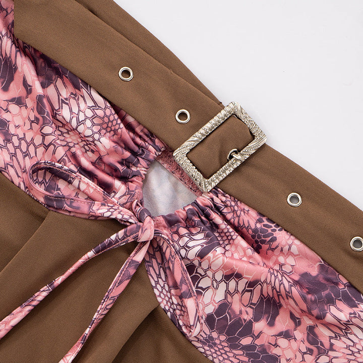 Print hollow out buckle tube cut out top  | Festival Outfits Women