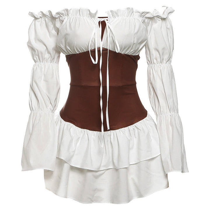 Long flared sleeve off shoulder ruched mini dress  | Festival Outfits Women