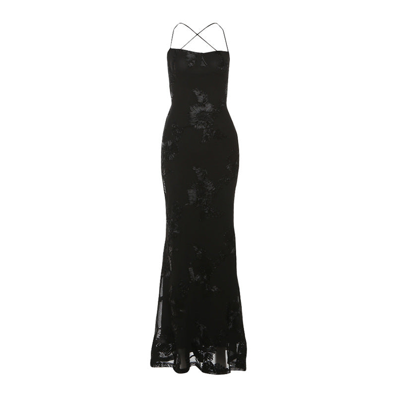 Cross back mesh spaghetti strap maxi dress  | Festival Outfits Women