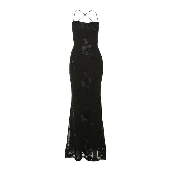 Cross back mesh spaghetti strap maxi dress  | Festival Outfits Women