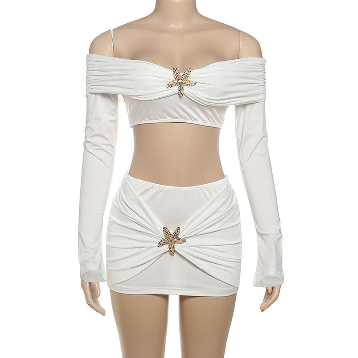 Off shoulder long sleeve ruched mini skirt set  | Festival Outfits Women