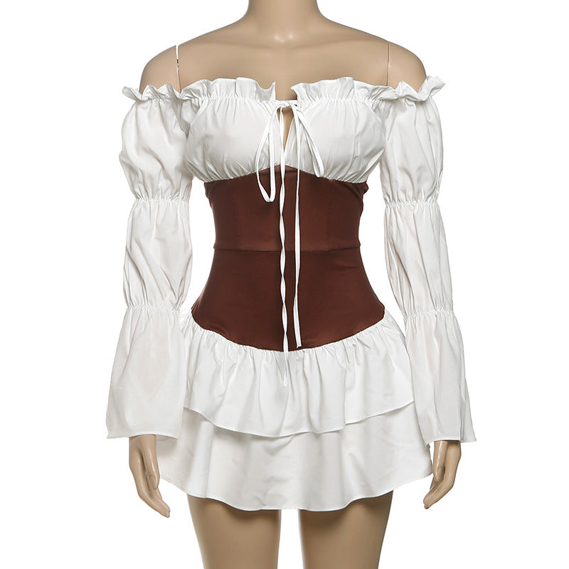 Long flared sleeve off shoulder ruched mini dress  | Festival Outfits Women