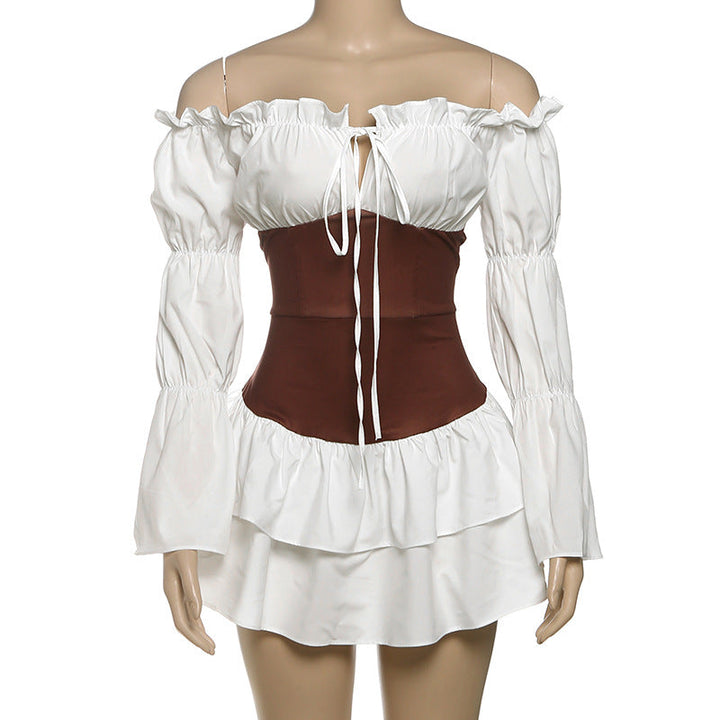 Long flared sleeve off shoulder ruched mini dress  | Festival Outfits Women