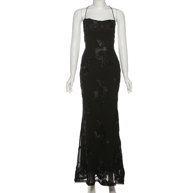 Cross back mesh spaghetti strap maxi dress  | Festival Outfits Women