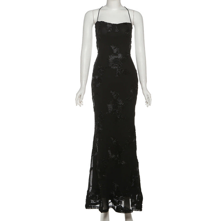 Cross back mesh spaghetti strap maxi dress  | Festival Outfits Women