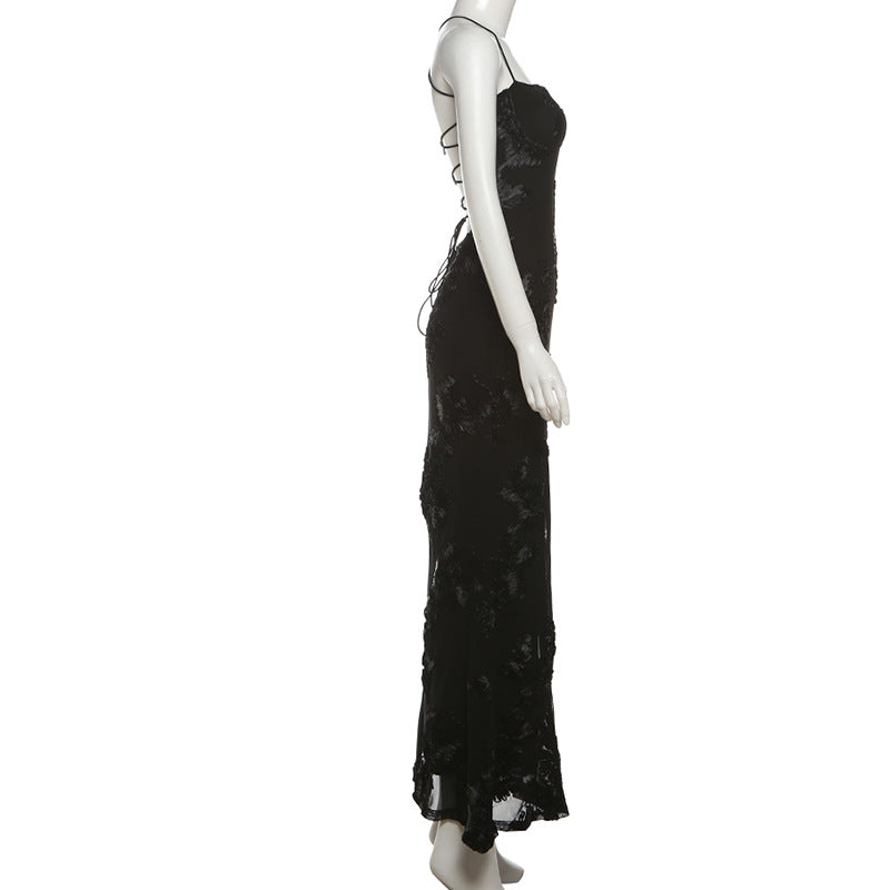 Cross back mesh spaghetti strap maxi dress  | Festival Outfits Women