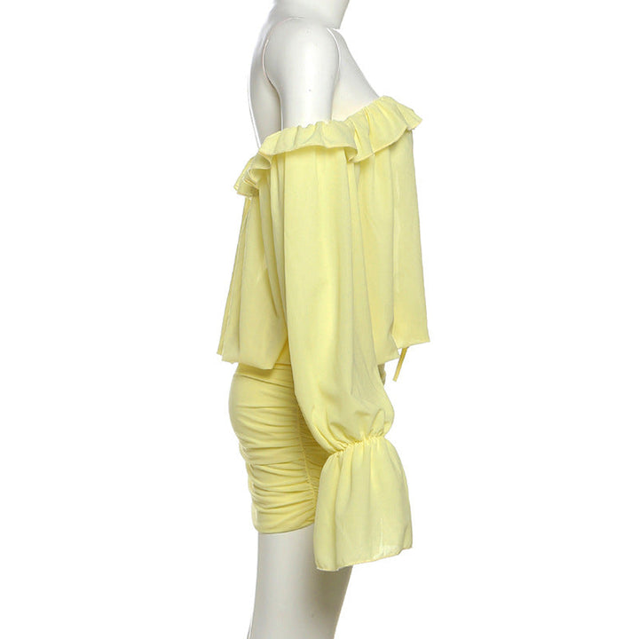 Off shoulder ruched long sleeve self tie mini dress  | Festival Outfits Women