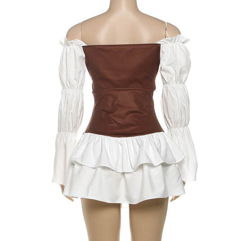 Long flared sleeve off shoulder ruched mini dress  | Festival Outfits Women