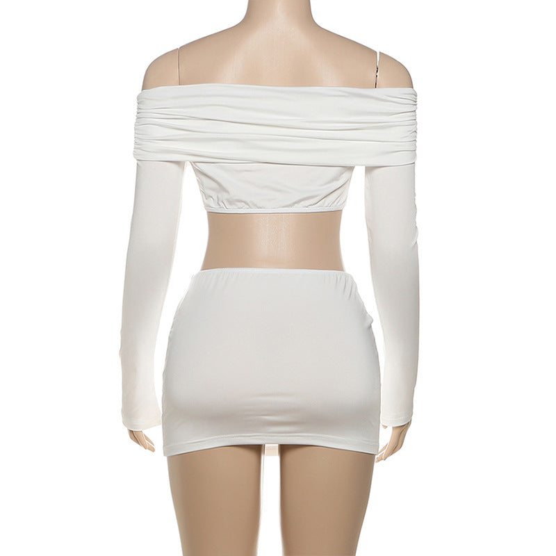 Off shoulder long sleeve ruched mini skirt set  | Festival Outfits Women