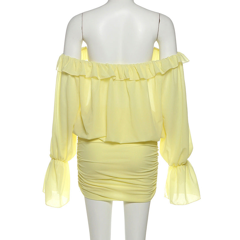 Off shoulder ruched long sleeve self tie mini dress  | Festival Outfits Women